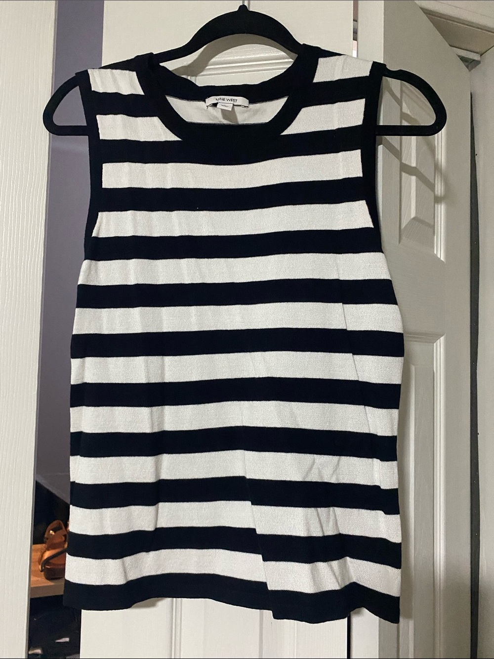 Nine West Black and White Striped Sleeveless Knit Tank